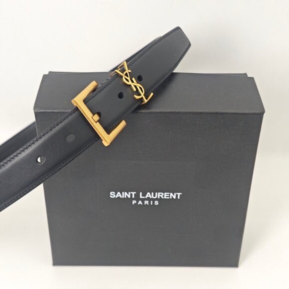Yves Saint Laurent Dark Blue Belt with Gold Accent - Picture 6 of 8